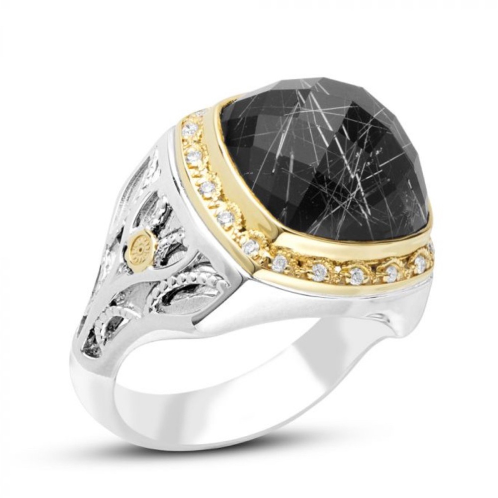 Black and Gold Vintage-Inspired Ring with Intricate Design